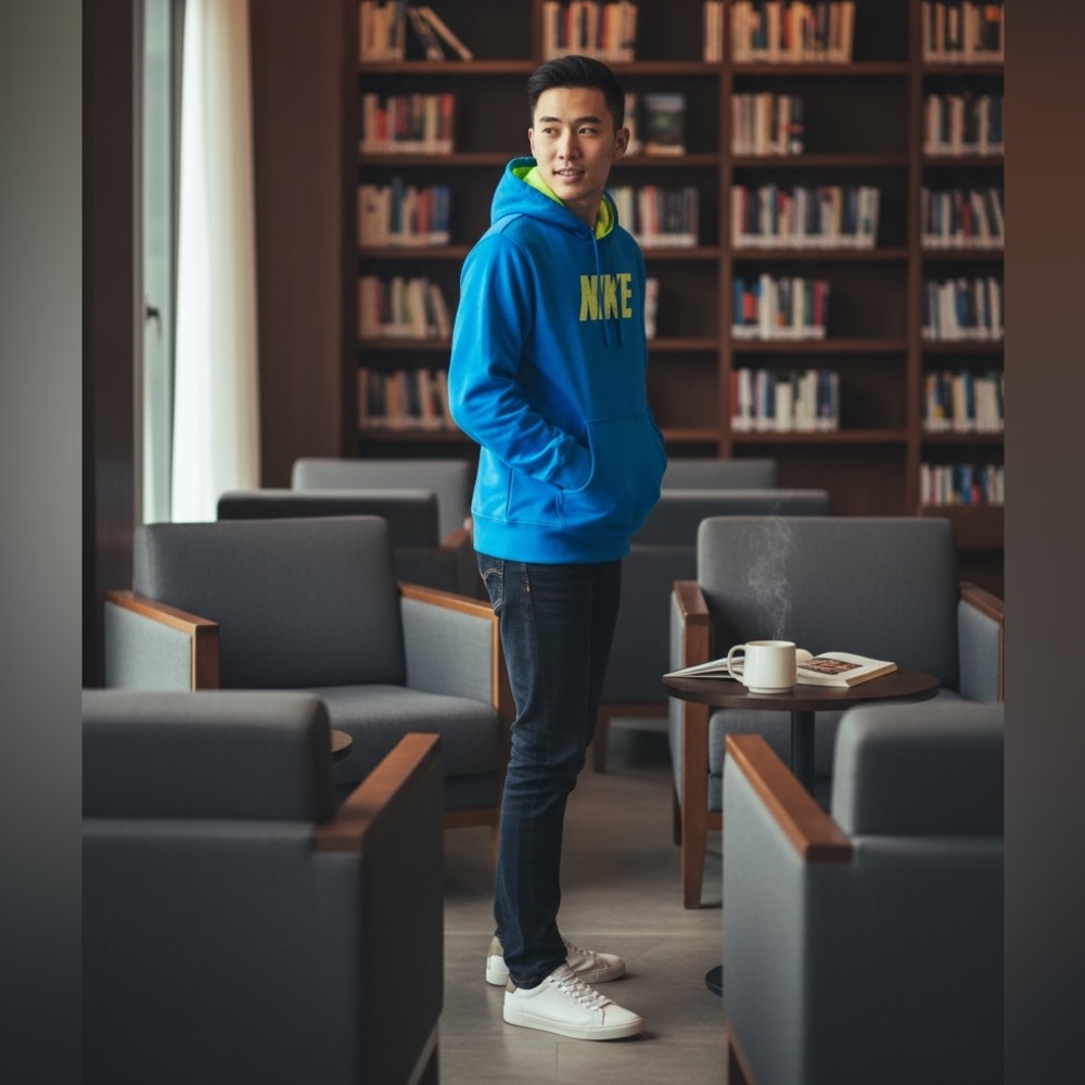 Nike Bright Blue Hoodie with Yellow Highlights